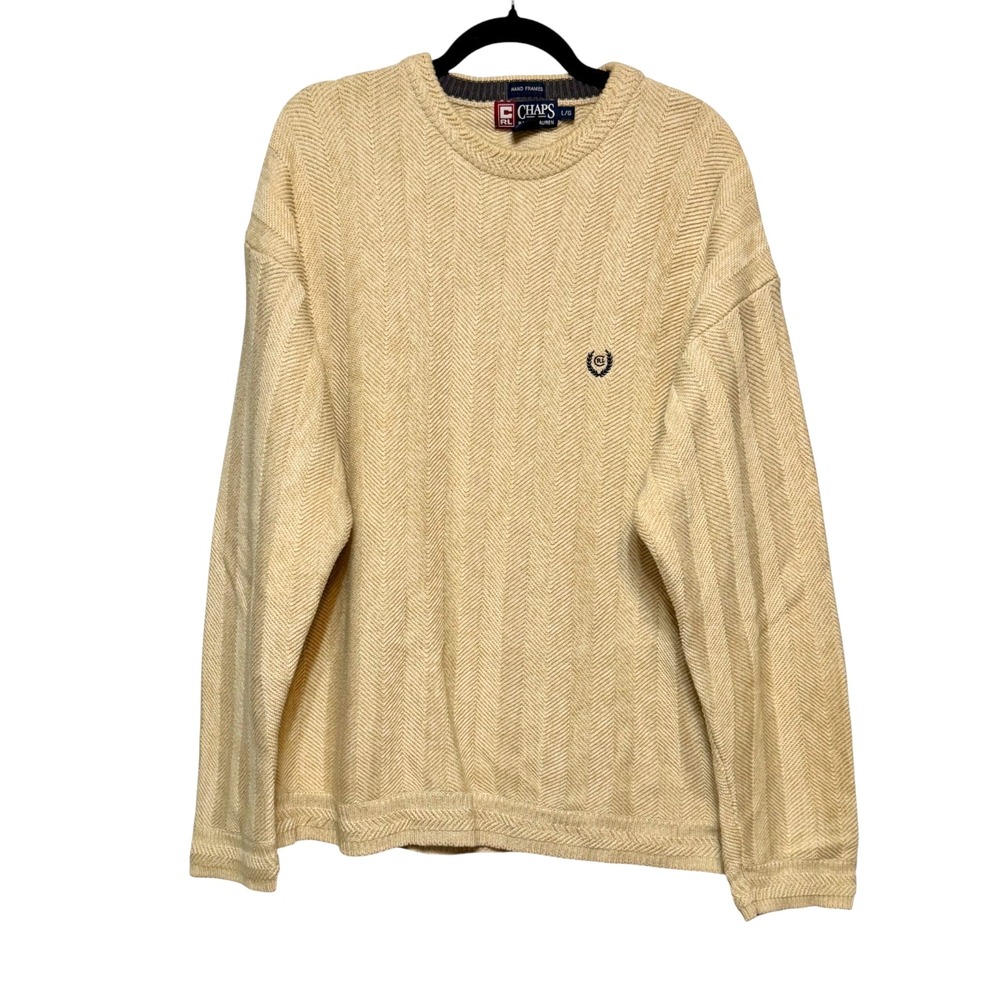 Chaps Ralph Lauren Vintage Academia Hand‎ Framed Sweater Men's L Neutral Preppy